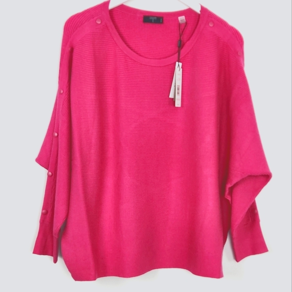 Tahari Women's Size 2X Bright Fuchsia Pullover Long Sleeve Button Trim Sweater - Picture 1 of 9